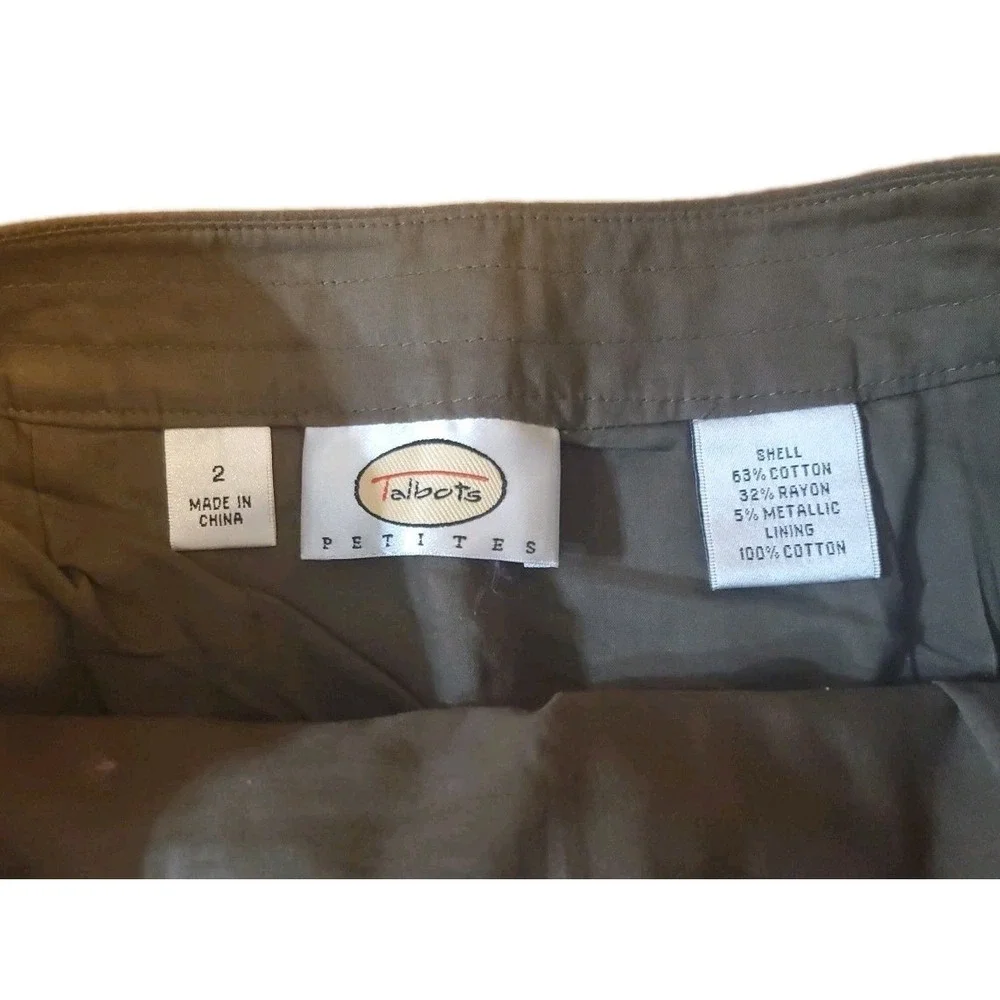 TALBOTS Petites Skirt Womens 2 Olive Green A Line Side Zip‎
